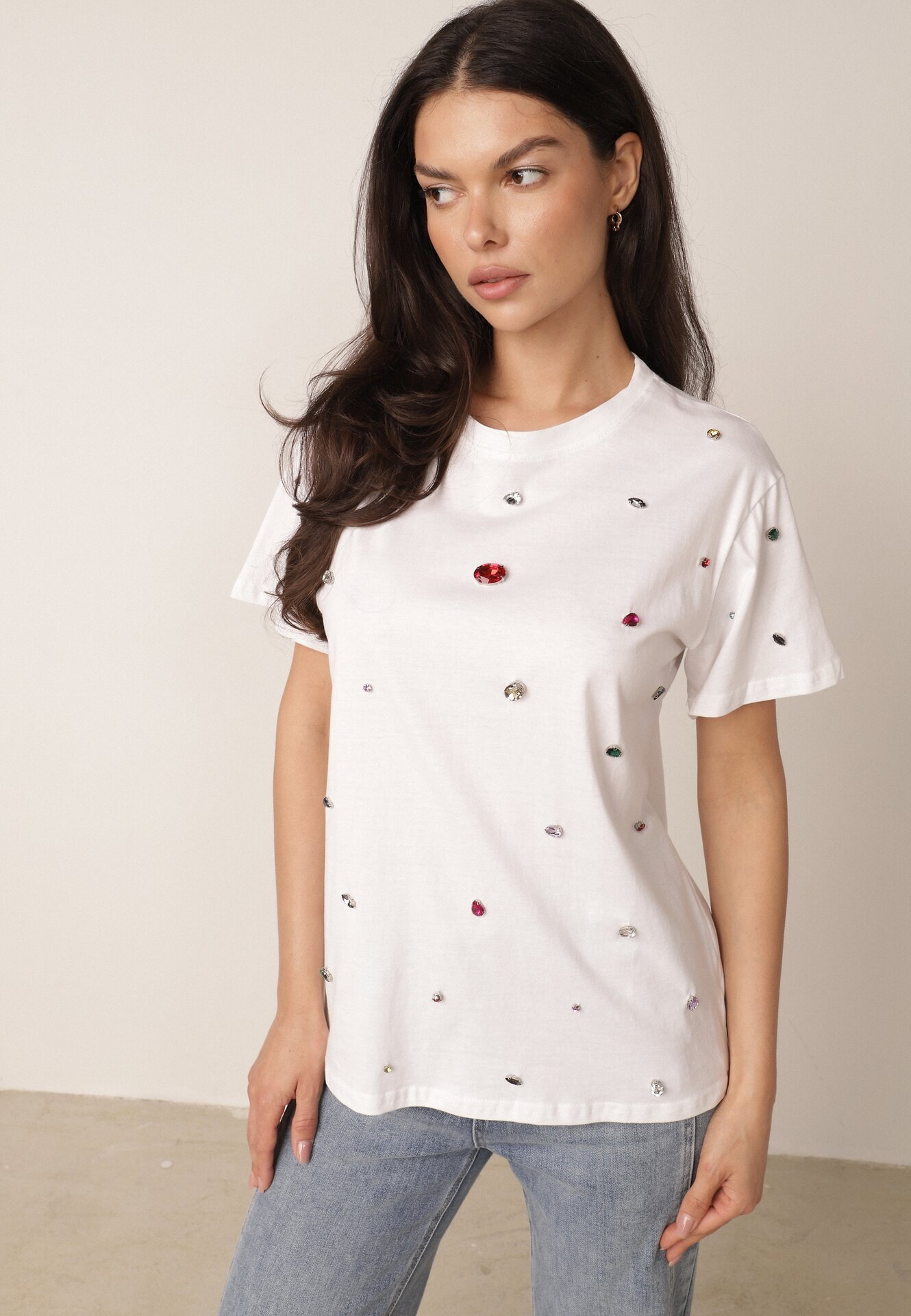 elsa.m by may T-shirt alb Decorat cu Circonii Colorate Wiadea