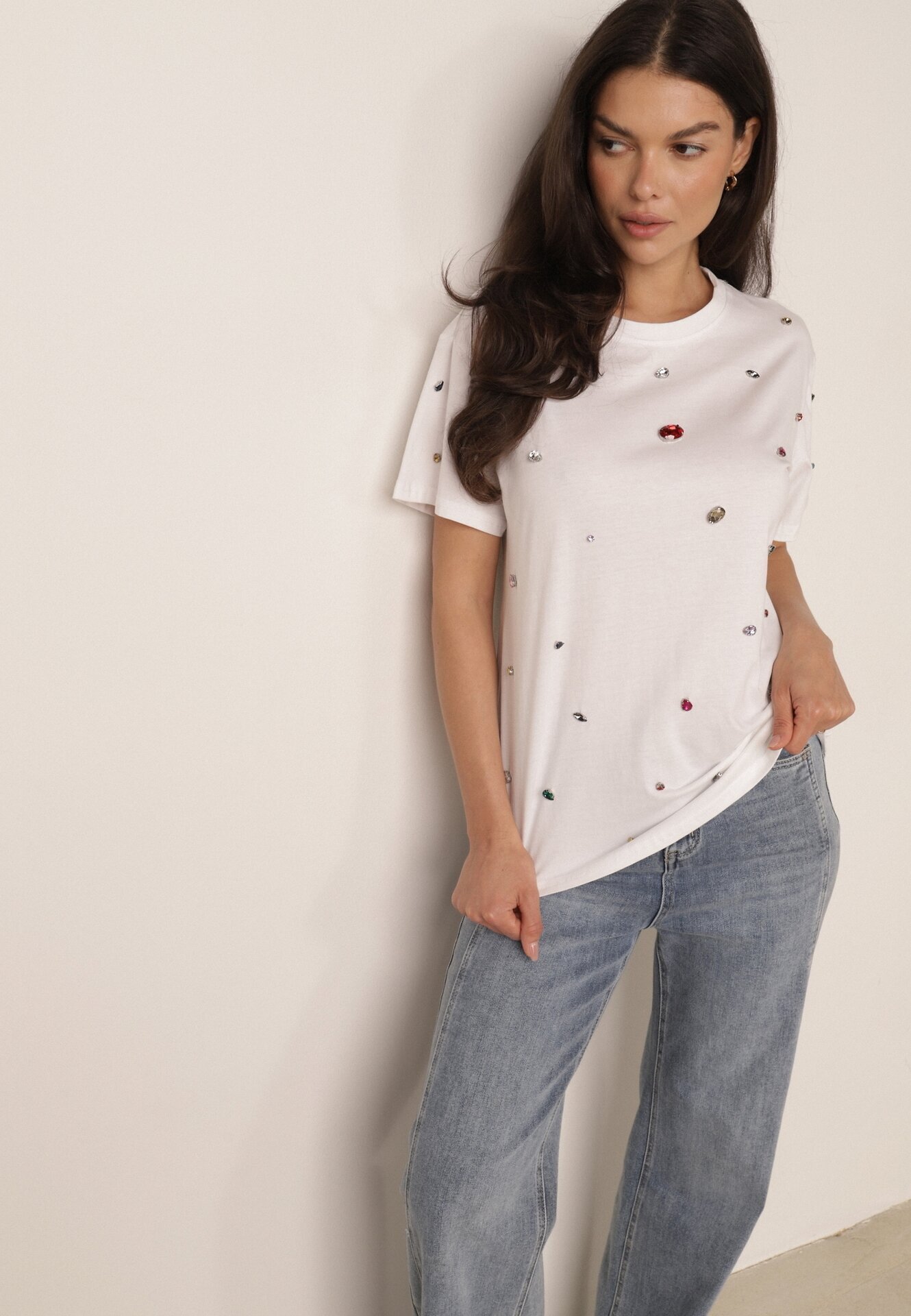 elsa.m by may T-shirt alb Decorat cu Circonii Colorate Wiadea