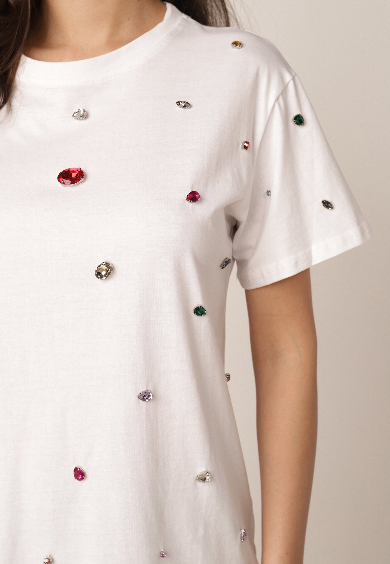 elsa.m by may T-shirt alb Decorat cu Circonii Colorate Wiadea