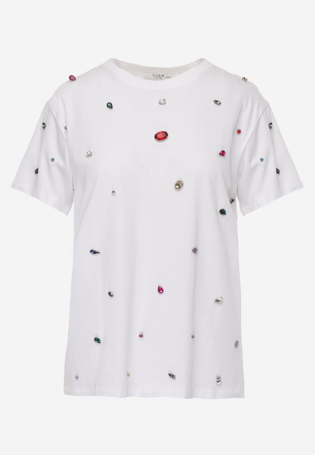 elsa.m by may T-shirt alb Decorat cu Circonii Colorate Wiadea