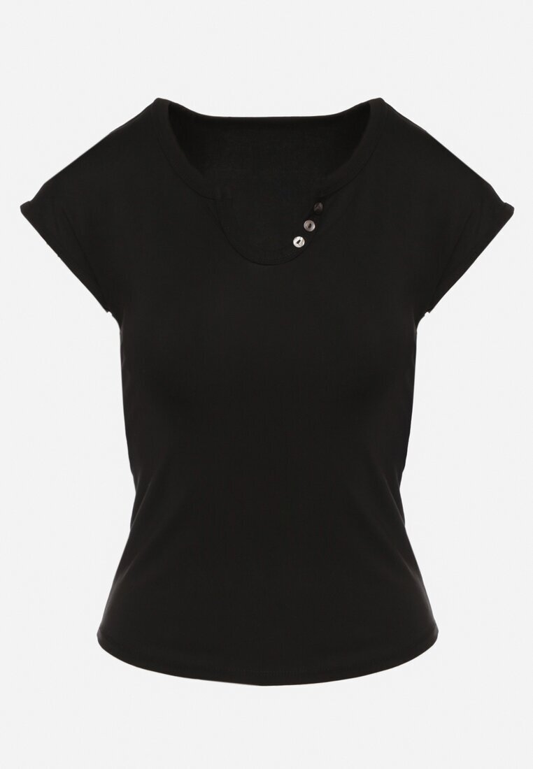 elsa.m by may T-shirt Negru cu Croială Ajustată cu Decupaj și Nasturi la Decolteu Ballirea