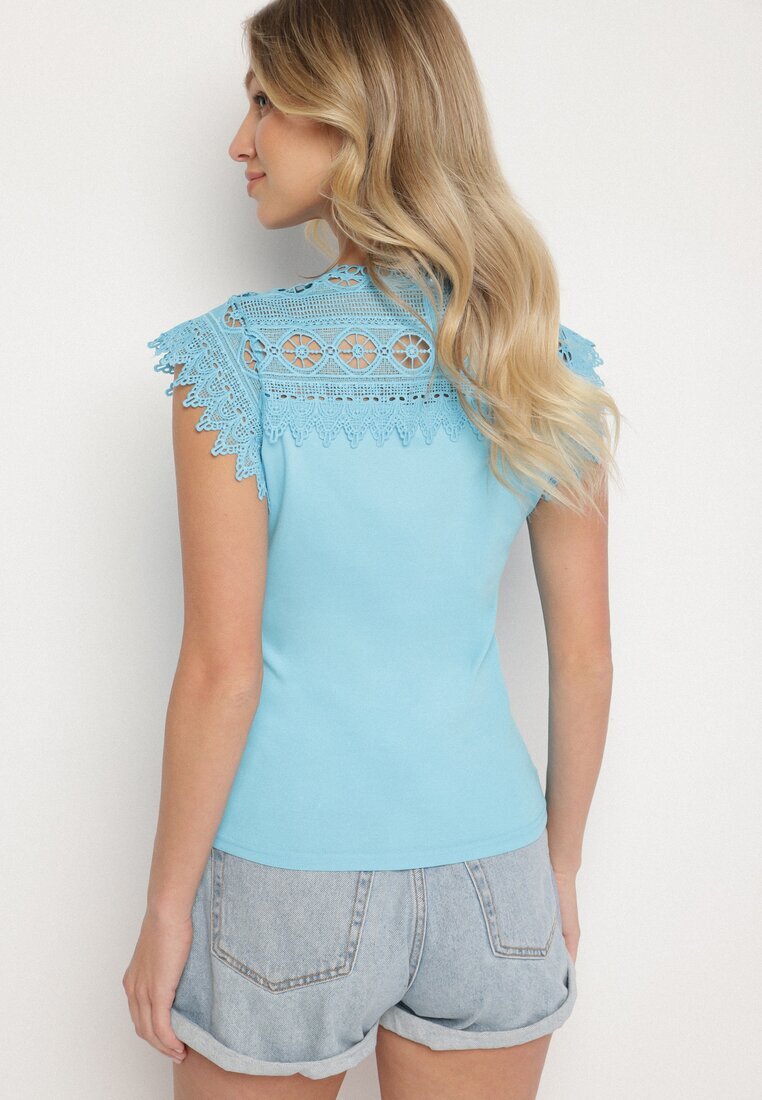 elsa.m by may Top Albastru din Bumbac Decorat cu Dantelă Liriona