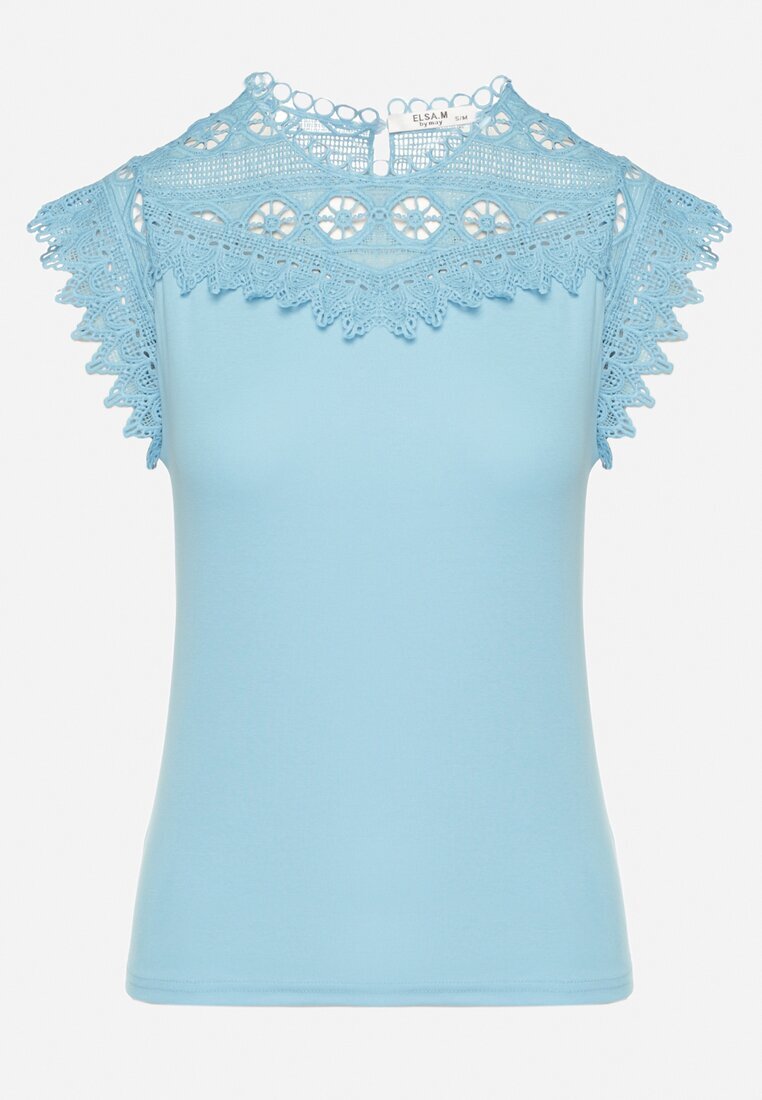 elsa.m by may Top Albastru din Bumbac Decorat cu Dantelă Liriona