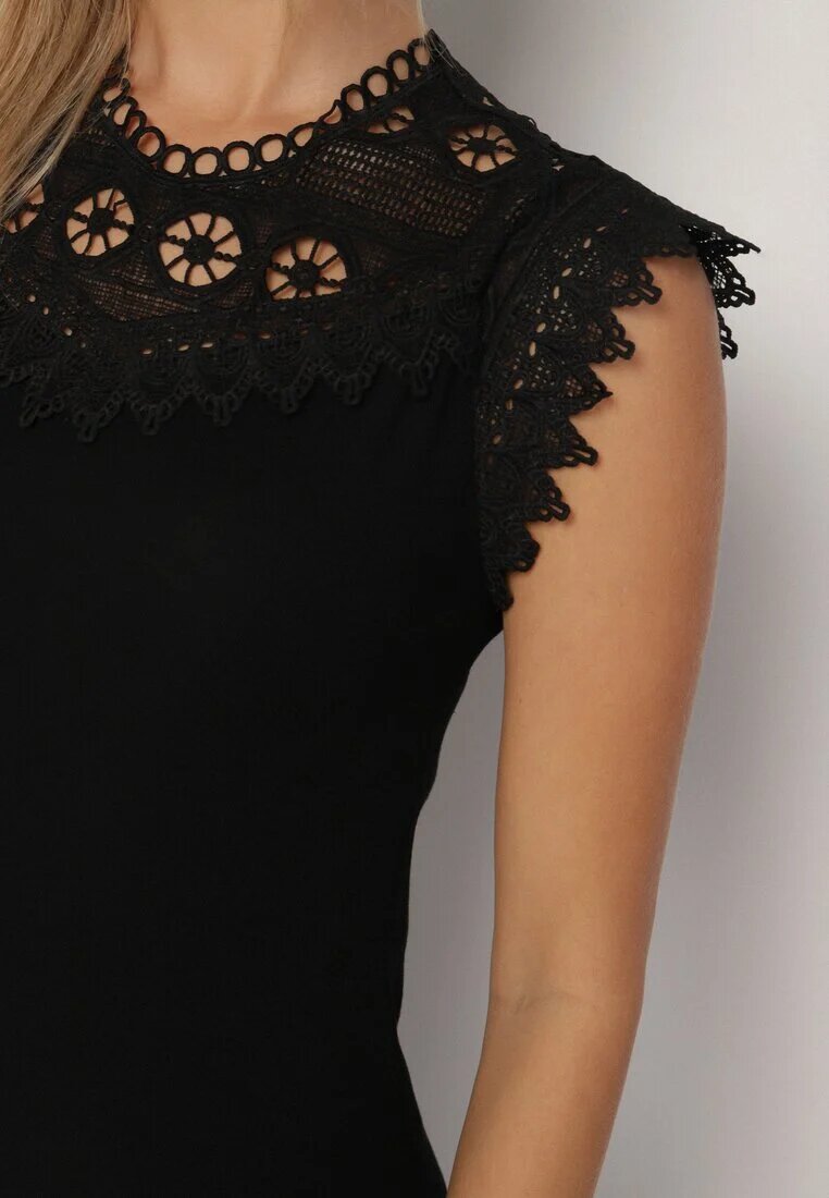 elsa.m by may Top Negru din Bumbac Decorat cu Dantelă Liriona