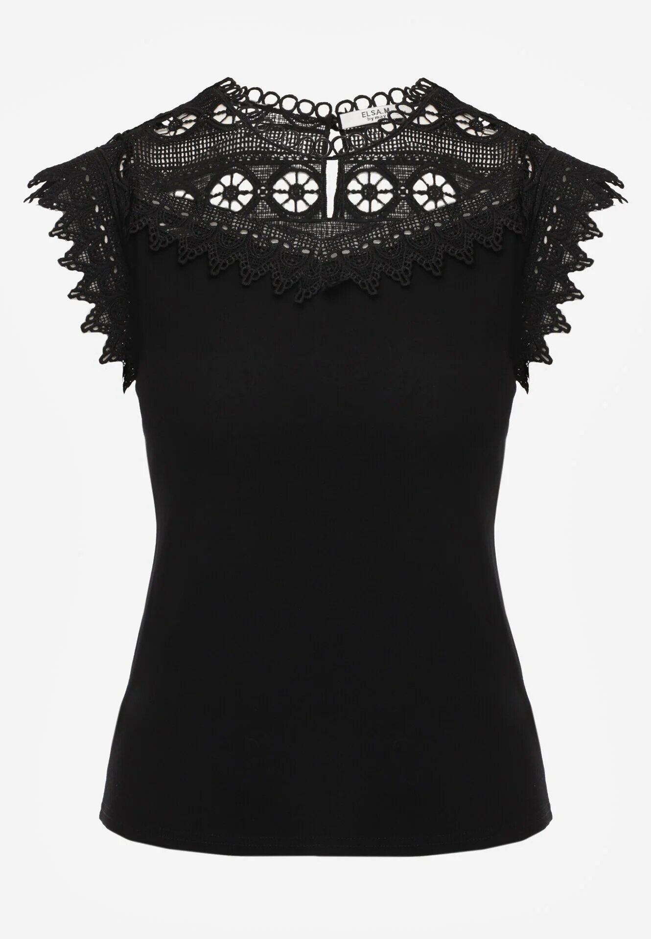 elsa.m by may Top Negru din Bumbac Decorat cu Dantelă Liriona