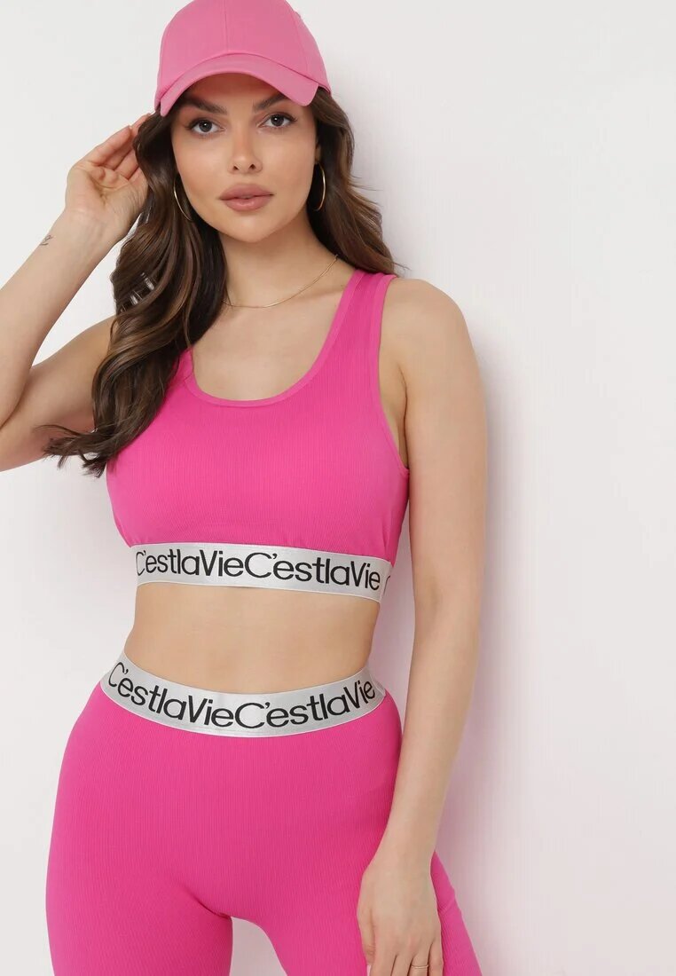 elsa.m by may Top sutien sportiv fuchsia rebrat cu bandă elastică decorativă Fanelli
