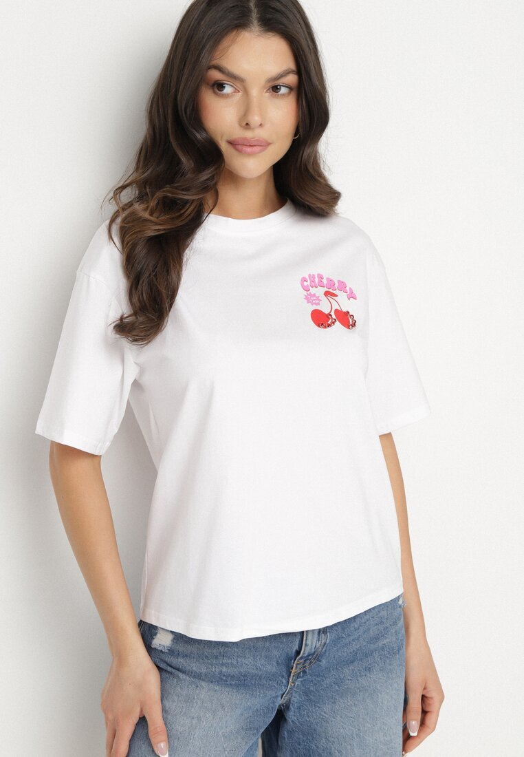 elsa.m by may Tricou Alb cu Bumbac Zirconii și Motiv Cireșe Linmira