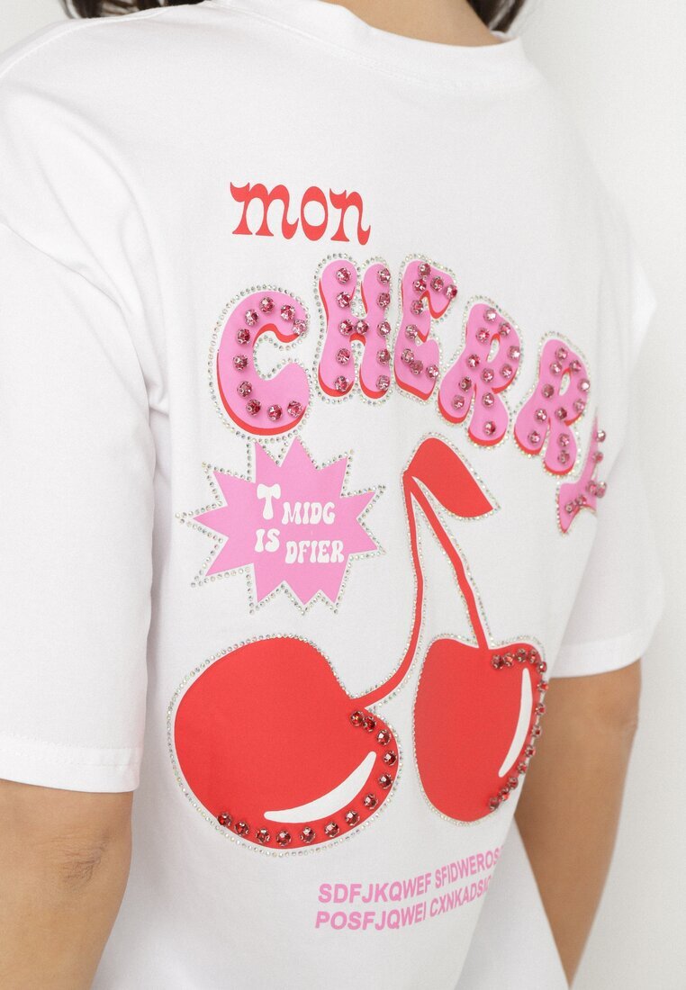 elsa.m by may Tricou Alb cu Bumbac Zirconii și Motiv Cireșe Linmira