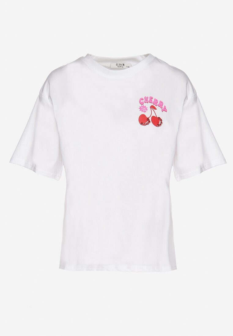elsa.m by may Tricou Alb cu Bumbac Zirconii și Motiv Cireșe Linmira