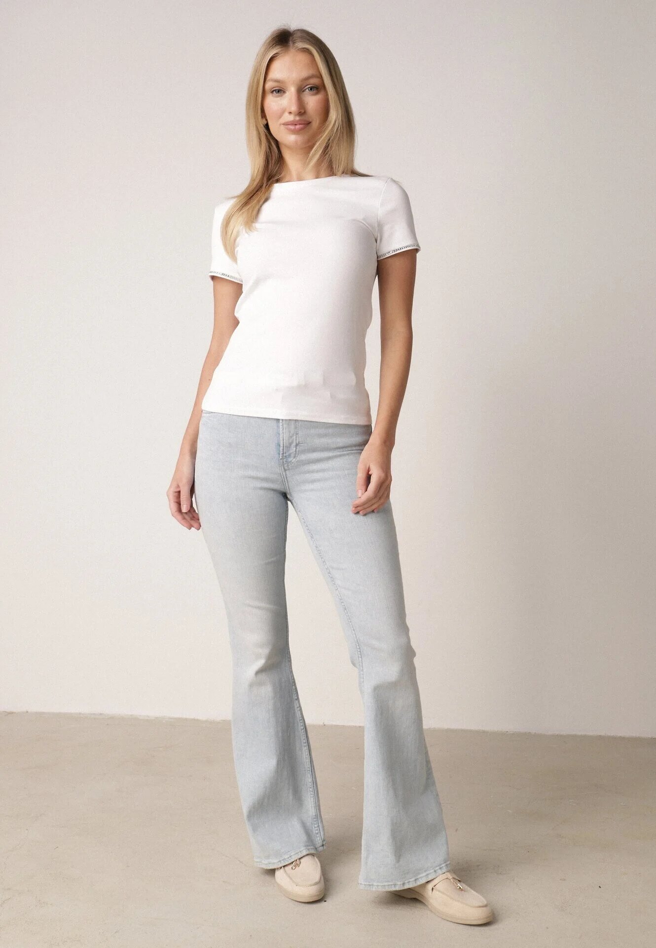 elsa.m by may Tricou Alb din bumbac cu Zirconii la Mâneci Pronolea