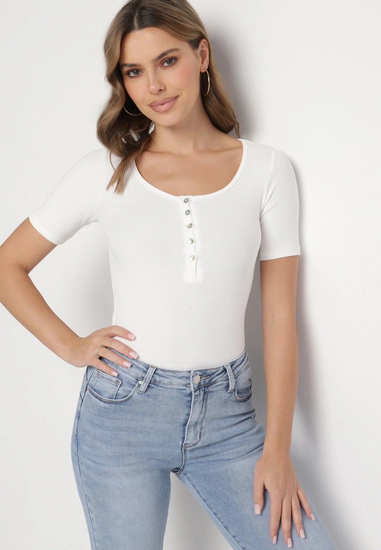 elsa.m by may Tricou Alb Reiat din Bumbac Ornat cu Nasturi Tasavia