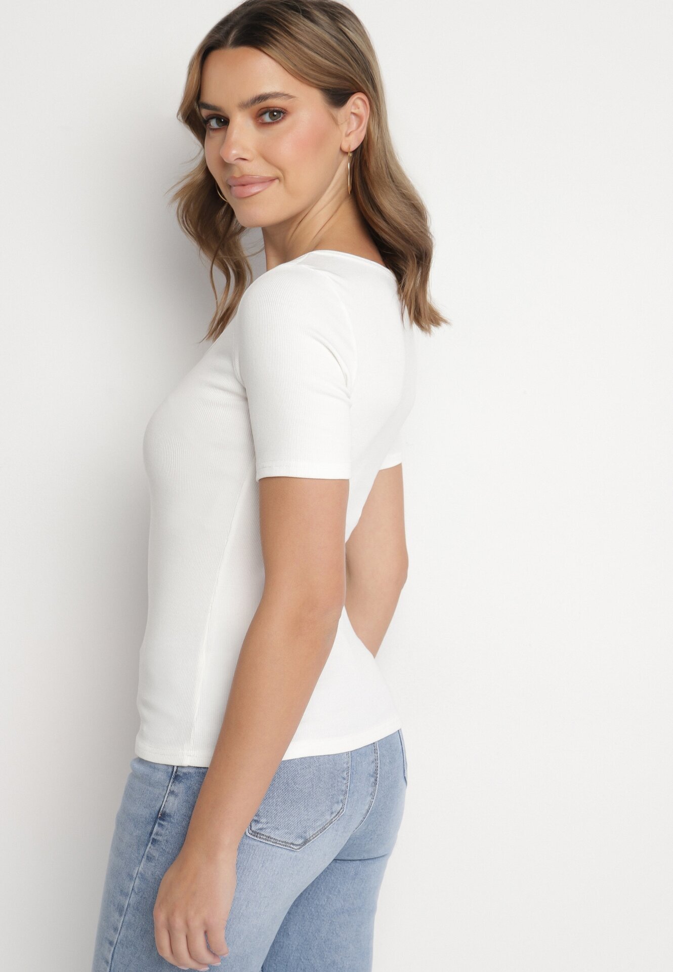elsa.m by may Tricou Alb Reiat din Bumbac Ornat cu Nasturi Tasavia