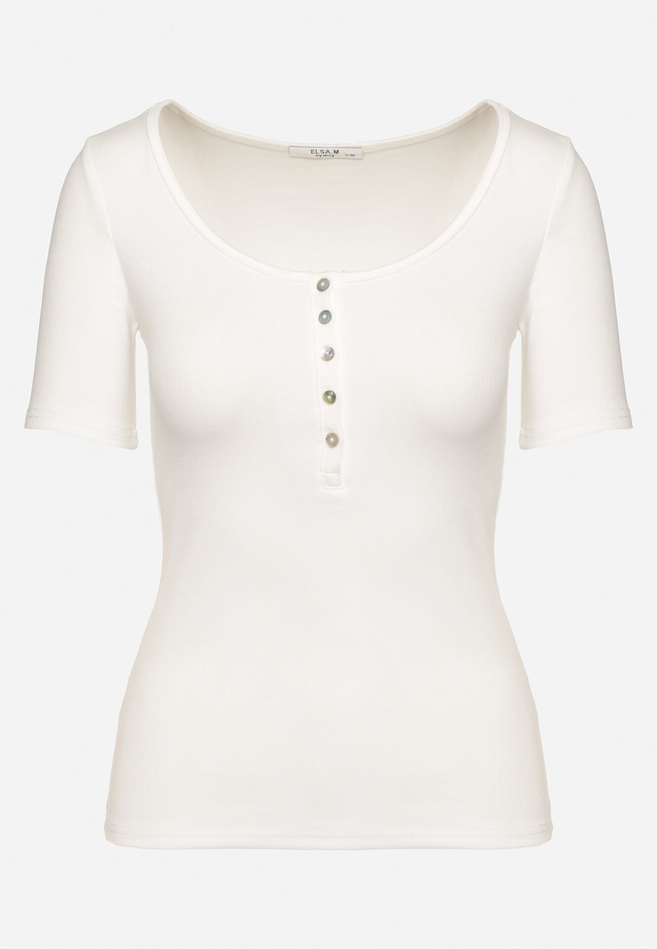 elsa.m by may Tricou Alb Reiat din Bumbac Ornat cu Nasturi Tasavia
