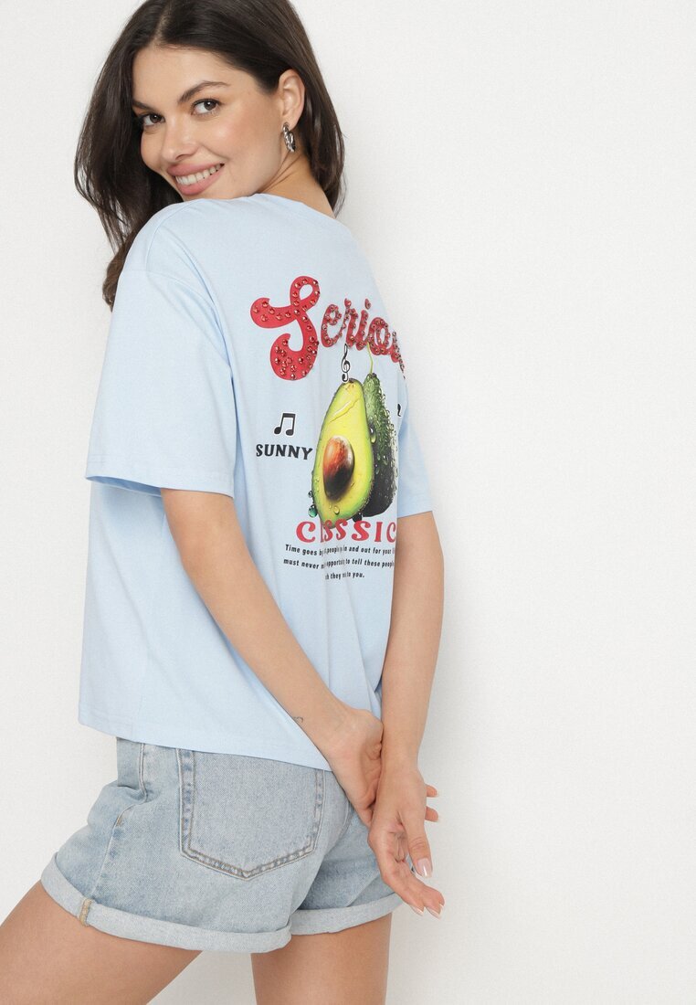 elsa.m by may Tricou Albastru din Bumbac și cu Motiv Avocado Addixa