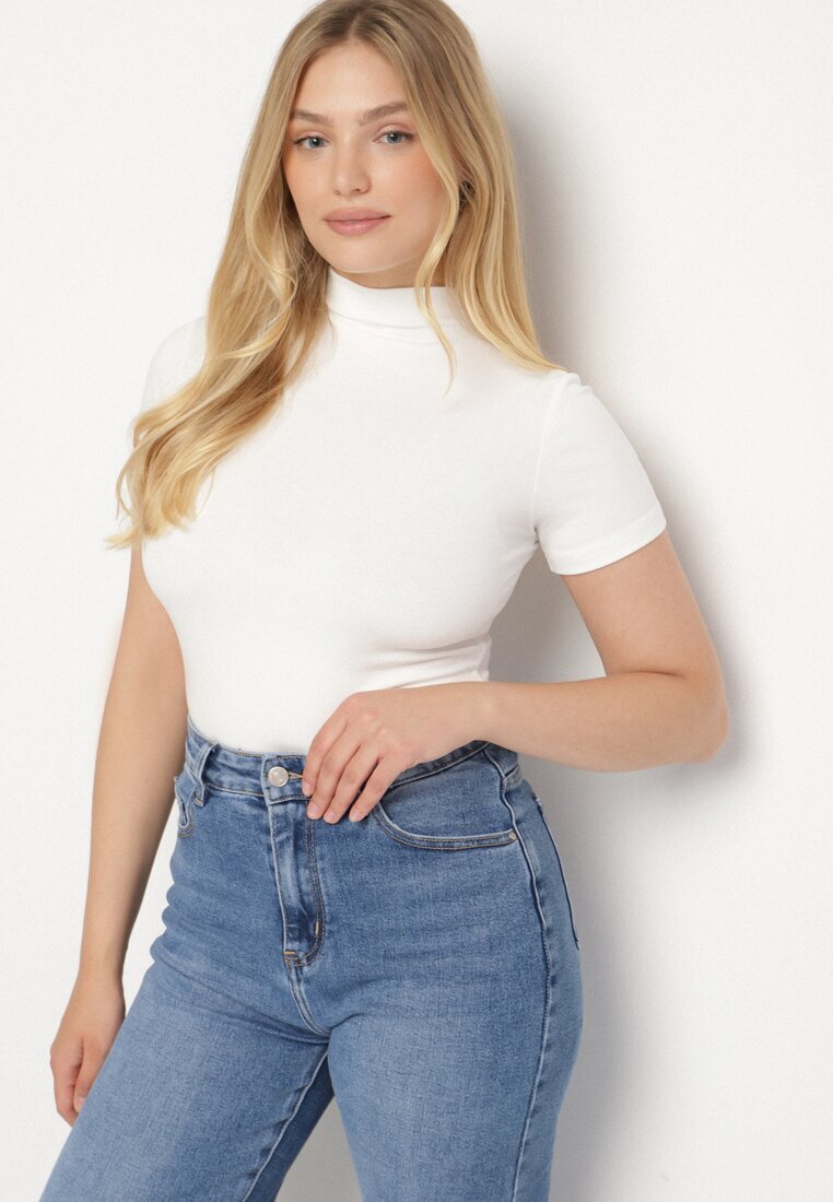 elsa.m by may Tricou mulat alb din Viscoză cu Guler înalt Isovera