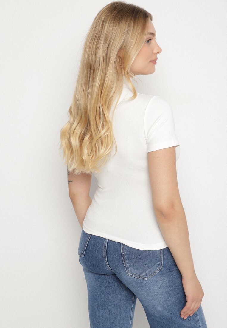elsa.m by may Tricou mulat alb din Viscoză cu Guler înalt Isovera