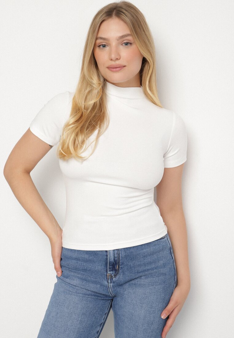 elsa.m by may Tricou mulat alb din Viscoză cu Guler înalt Isovera