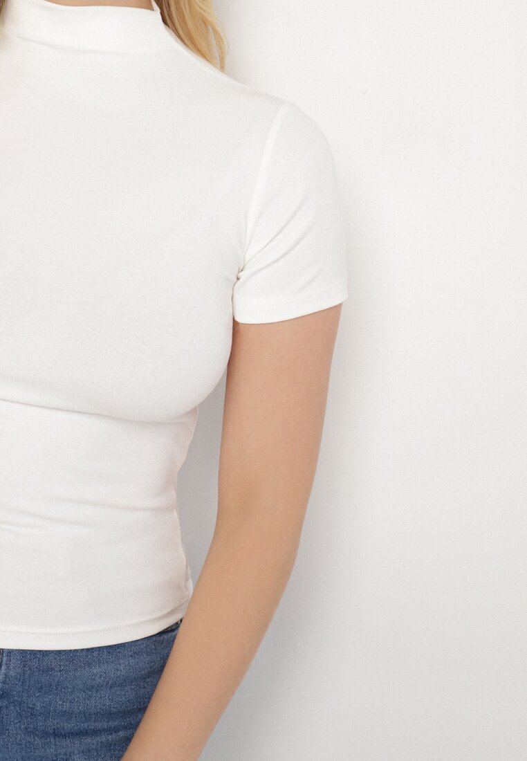 elsa.m by may Tricou mulat alb din Viscoză cu Guler înalt Isovera