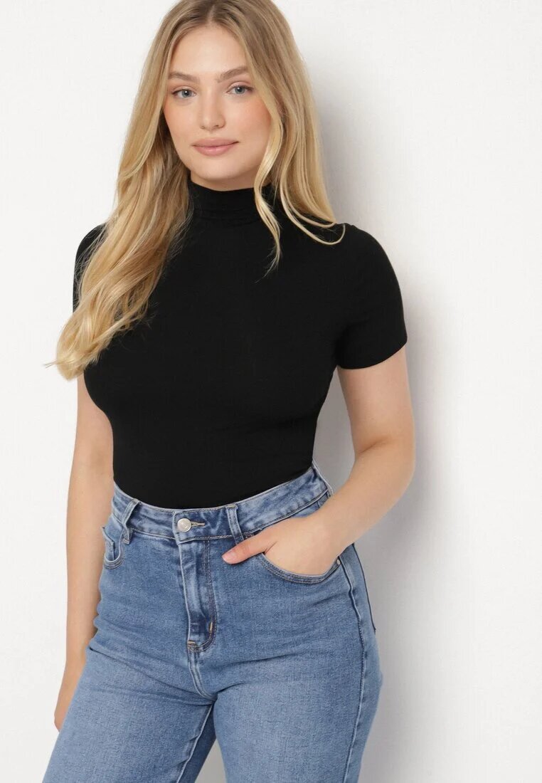 elsa.m by may Tricou Negru Cambrat din Viscoză cu Guler înalt Isovera
