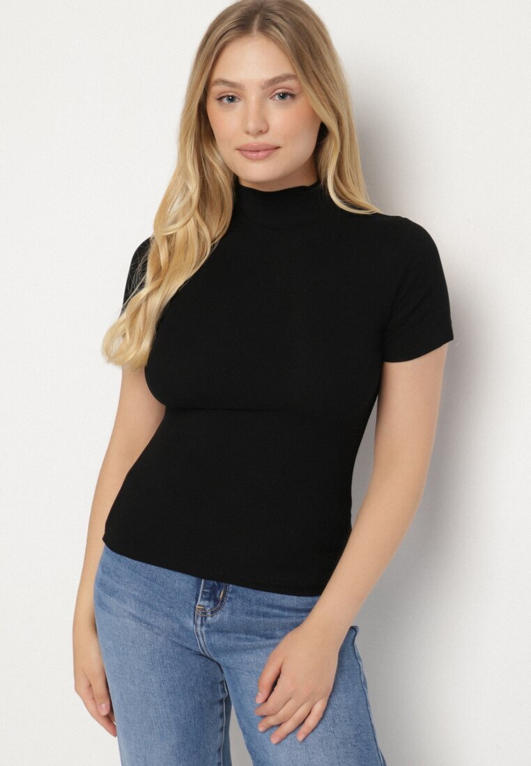 elsa.m by may Tricou Negru Cambrat din Viscoză cu Guler înalt Isovera