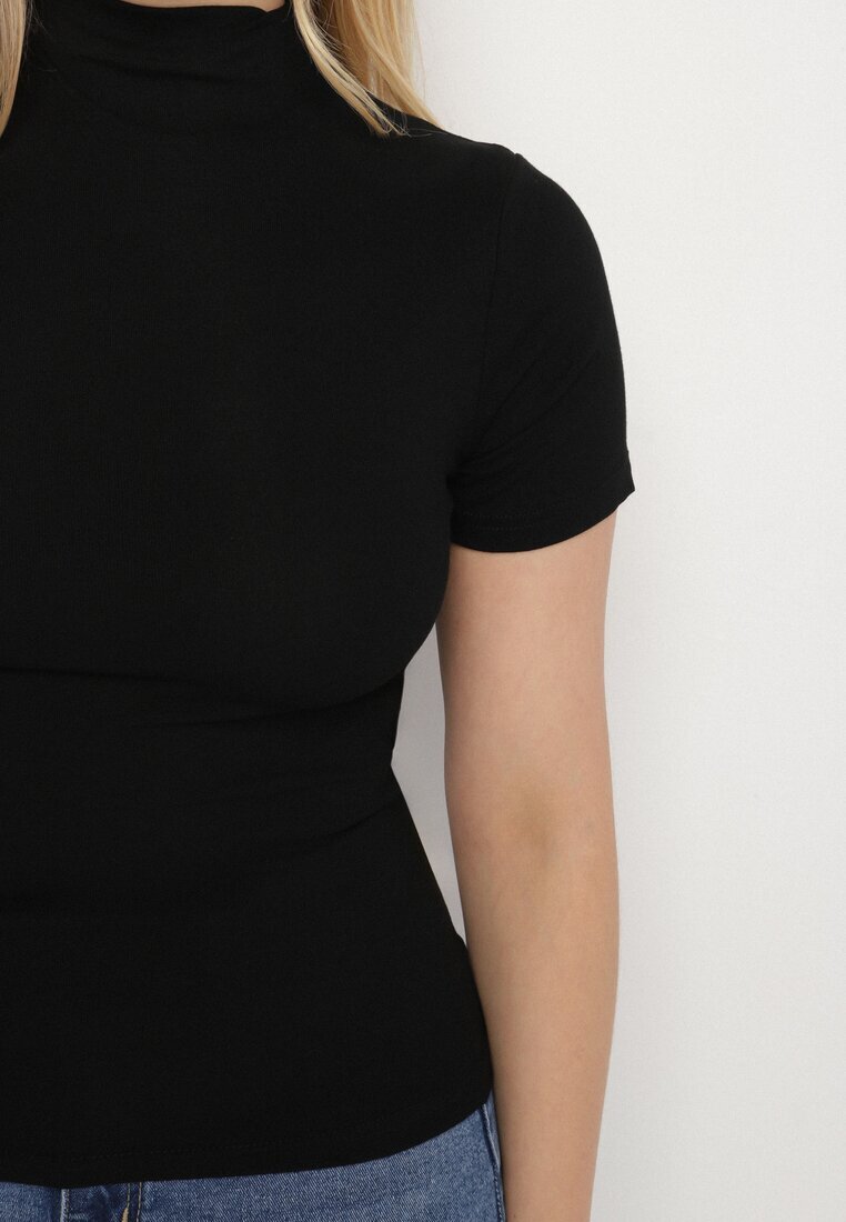 elsa.m by may Tricou Negru Cambrat din Viscoză cu Guler înalt Isovera
