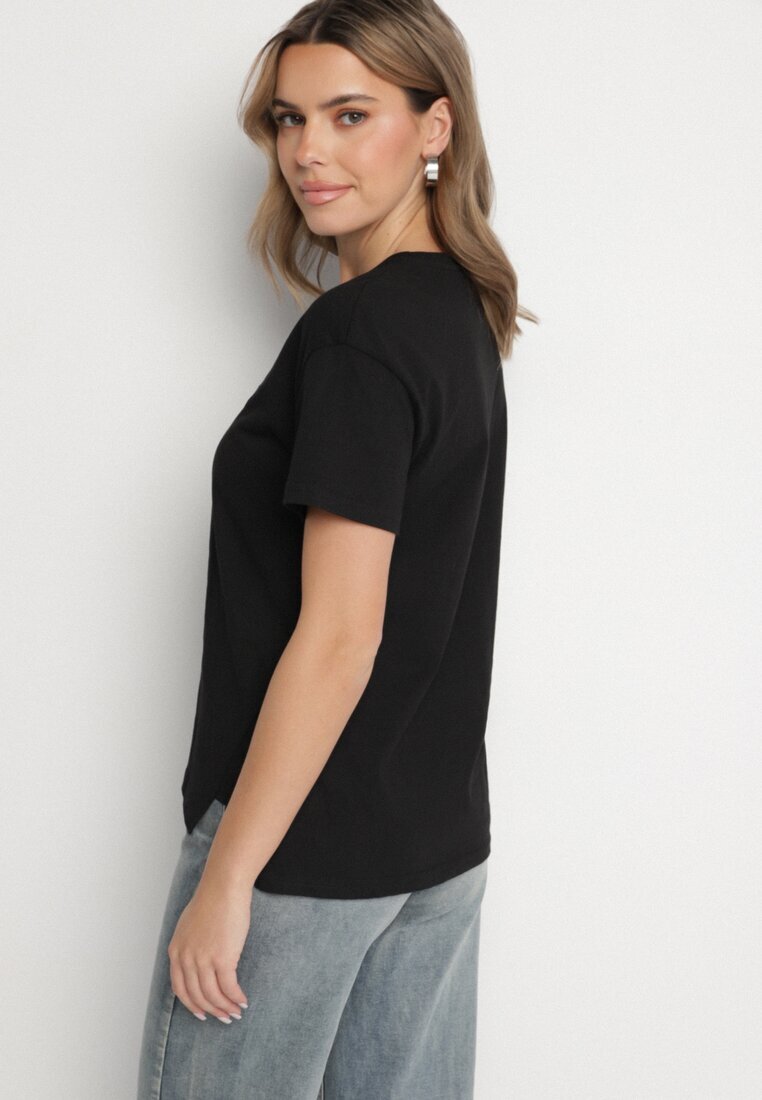 elsa.m by may Tricou negru cu spate asimetric și broderie decorativă Ninissara