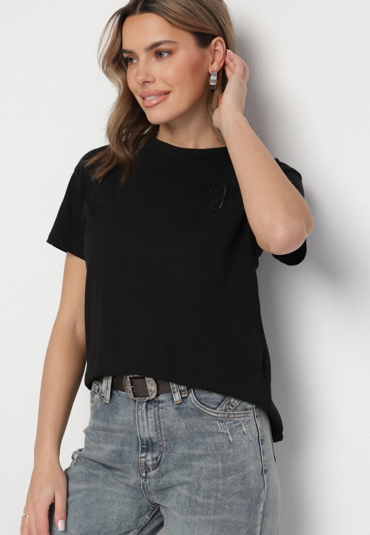 elsa.m by may Tricou negru cu spate asimetric și broderie decorativă Ninissara