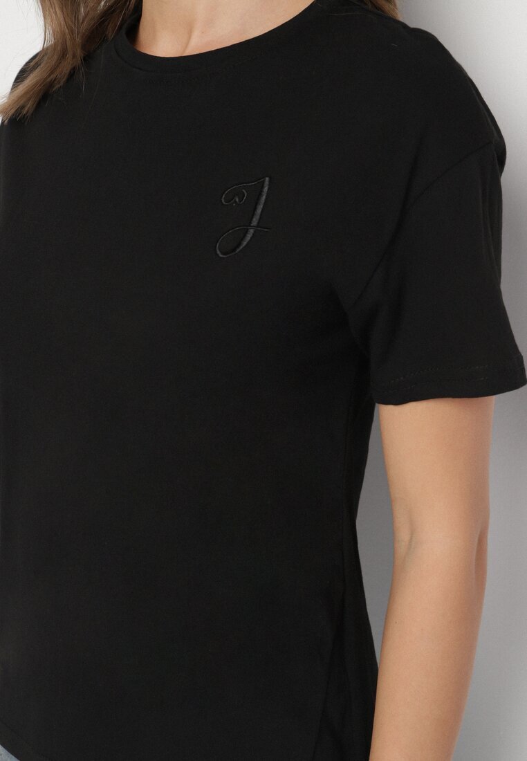 elsa.m by may Tricou negru cu spate asimetric și broderie decorativă Ninissara