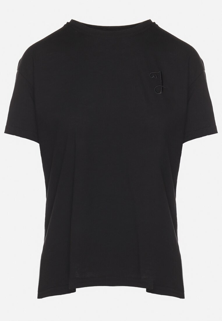 elsa.m by may Tricou negru cu spate asimetric și broderie decorativă Ninissara