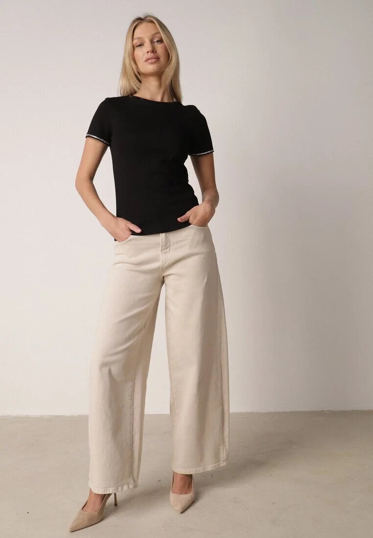 elsa.m by may Tricou Negru Din bumbac cu Cirkonii la Mâneci Pronolea