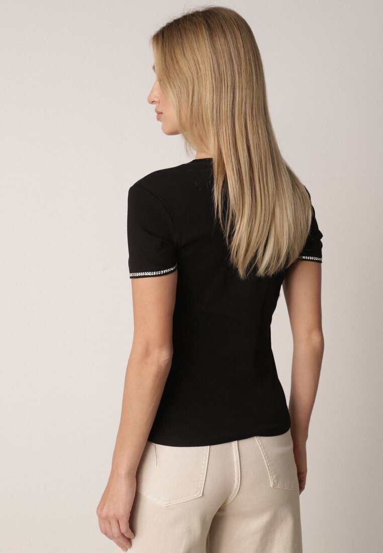 elsa.m by may Tricou Negru Din bumbac cu Cirkonii la Mâneci Pronolea