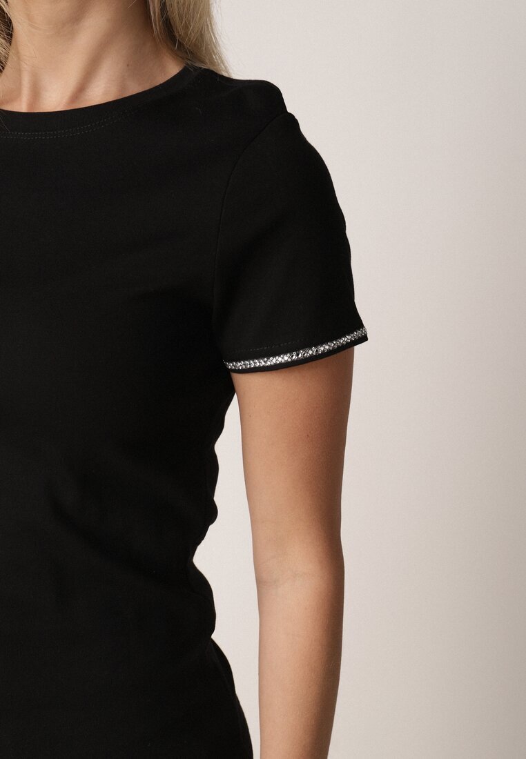 elsa.m by may Tricou Negru Din bumbac cu Cirkonii la Mâneci Pronolea