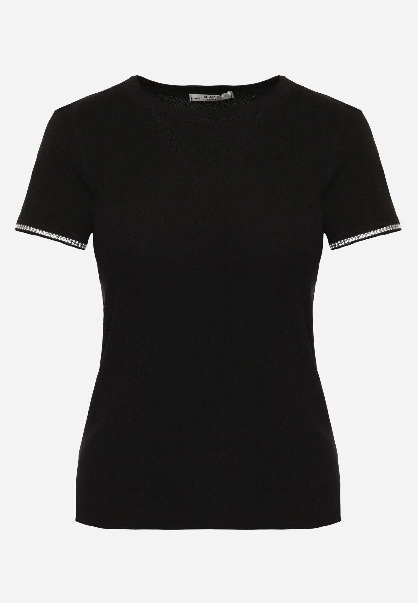 elsa.m by may Tricou Negru Din bumbac cu Cirkonii la Mâneci Pronolea