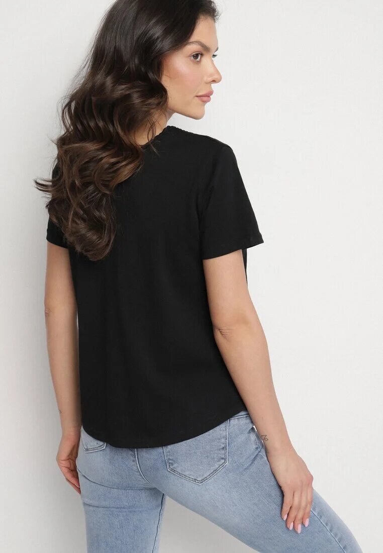 elsa.m by may Tricou Negru din Bumbac cu Viscoză și Decorație Perforată Alivira