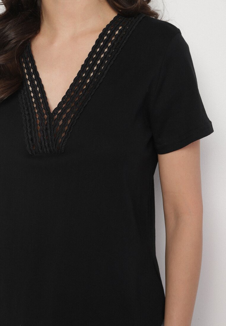 elsa.m by may Tricou Negru din Bumbac cu Viscoză și Decorație Perforată Alivira