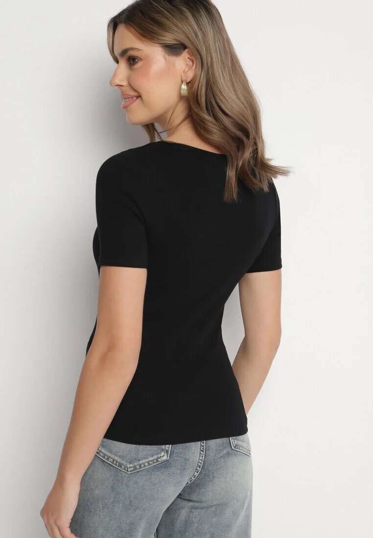 elsa.m by may Tricou Negru Reiat din Bumbac decorat cu nasturi Tasavia