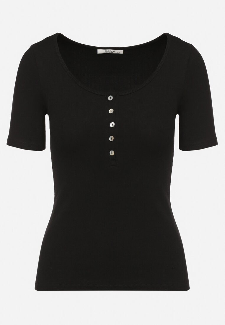 elsa.m by may Tricou Negru Reiat din Bumbac decorat cu nasturi Tasavia