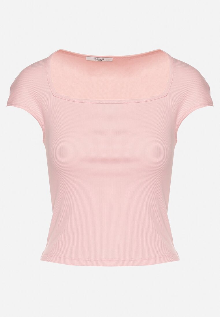 elsa.m by may Tricou Roz Cambrat din Viscoză Reiat cu Decolteu Pătrat Alannia