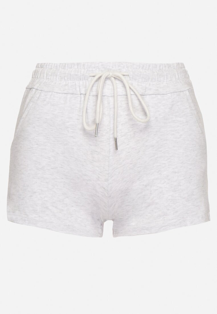 emt Pantaloni scurți de bumbac tip trening gri deschis cu imprimeu decorativ Liricea