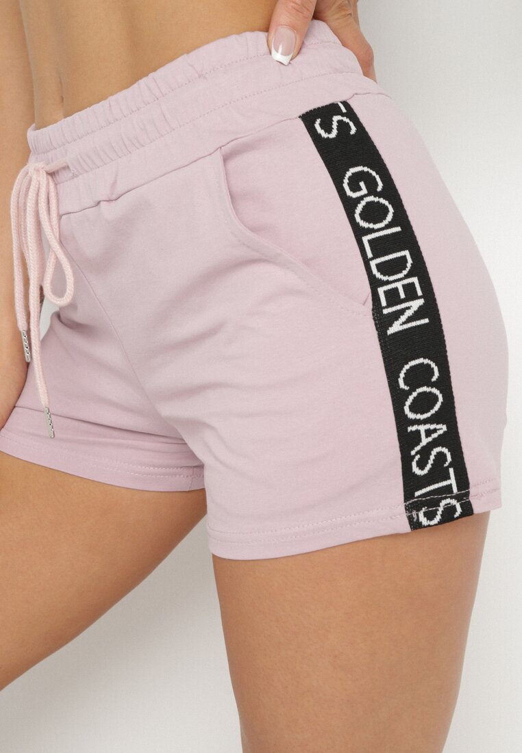 emt Pantaloni scurți de trening Mov deschis Din bumbac cu inscripție decorativă Liricea