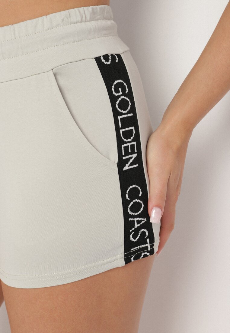 emt Pantaloni scurți din bumbac verde deschis de trening cu inscripție decorativă Liricea