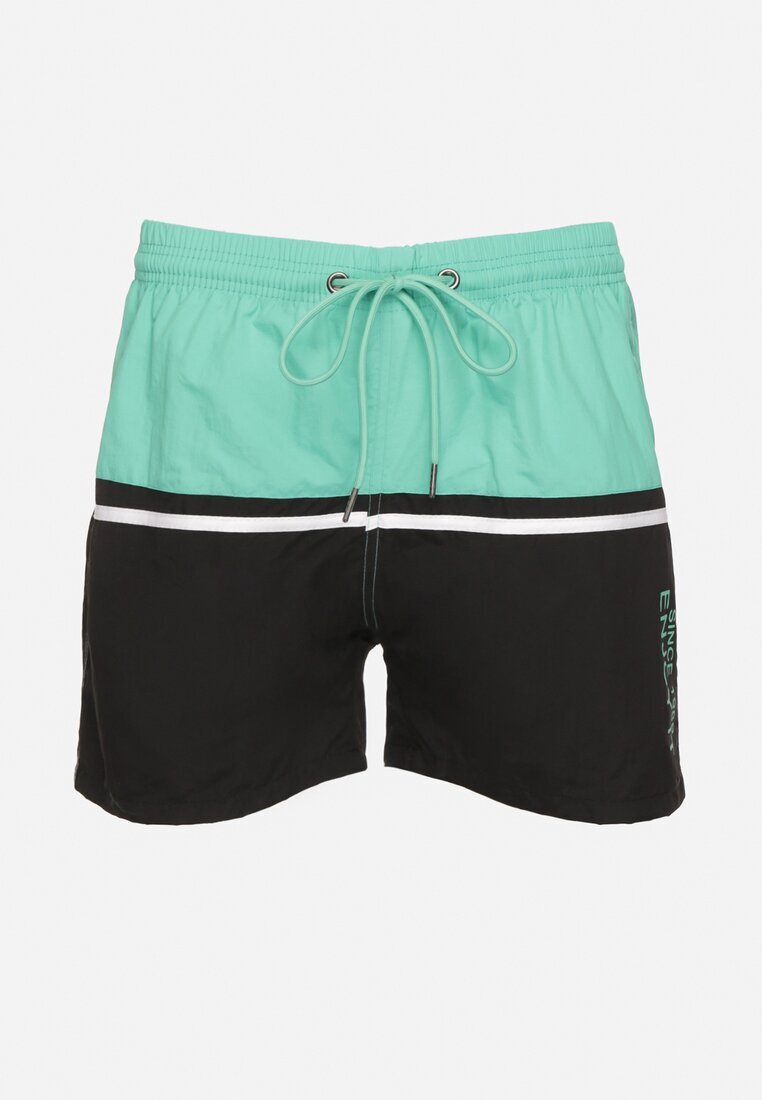 emt Pantaloni scurți Verde-Negru cu Elastic în Talie și Buzunare cu Fermoar Liravione