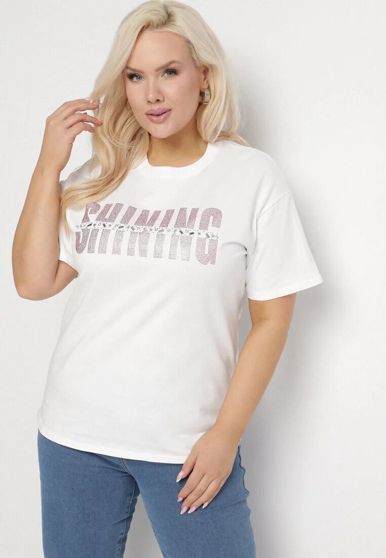 emt T-shirt Alb din bumbac cu inscripție cu zirconiu Hirtebia