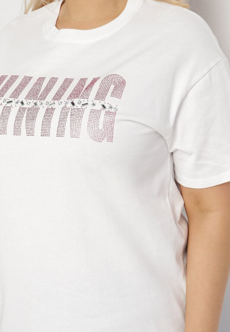 emt T-shirt Alb din bumbac cu inscripție cu zirconiu Hirtebia