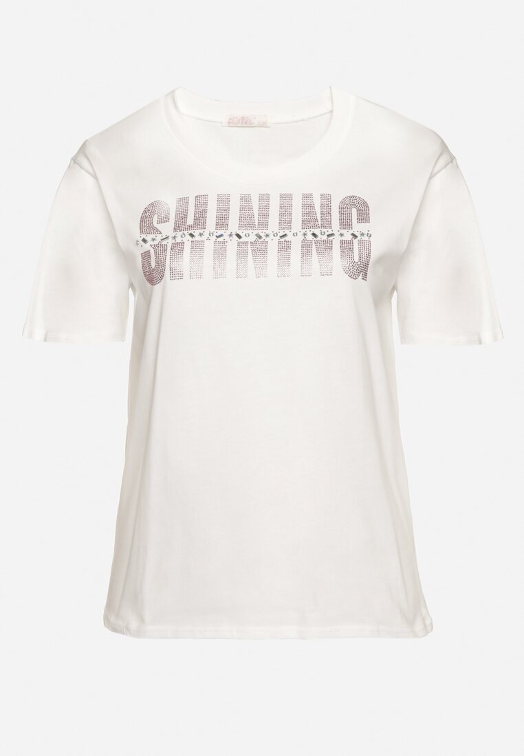 emt T-shirt Alb din bumbac cu inscripție cu zirconiu Hirtebia