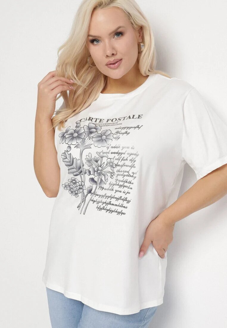 emt Tricou Alb din Bumbac cu Imprimeu Metalic Olianea