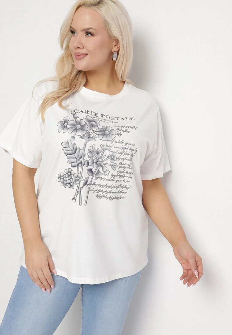 emt Tricou Alb din Bumbac cu Imprimeu Metalic Olianea