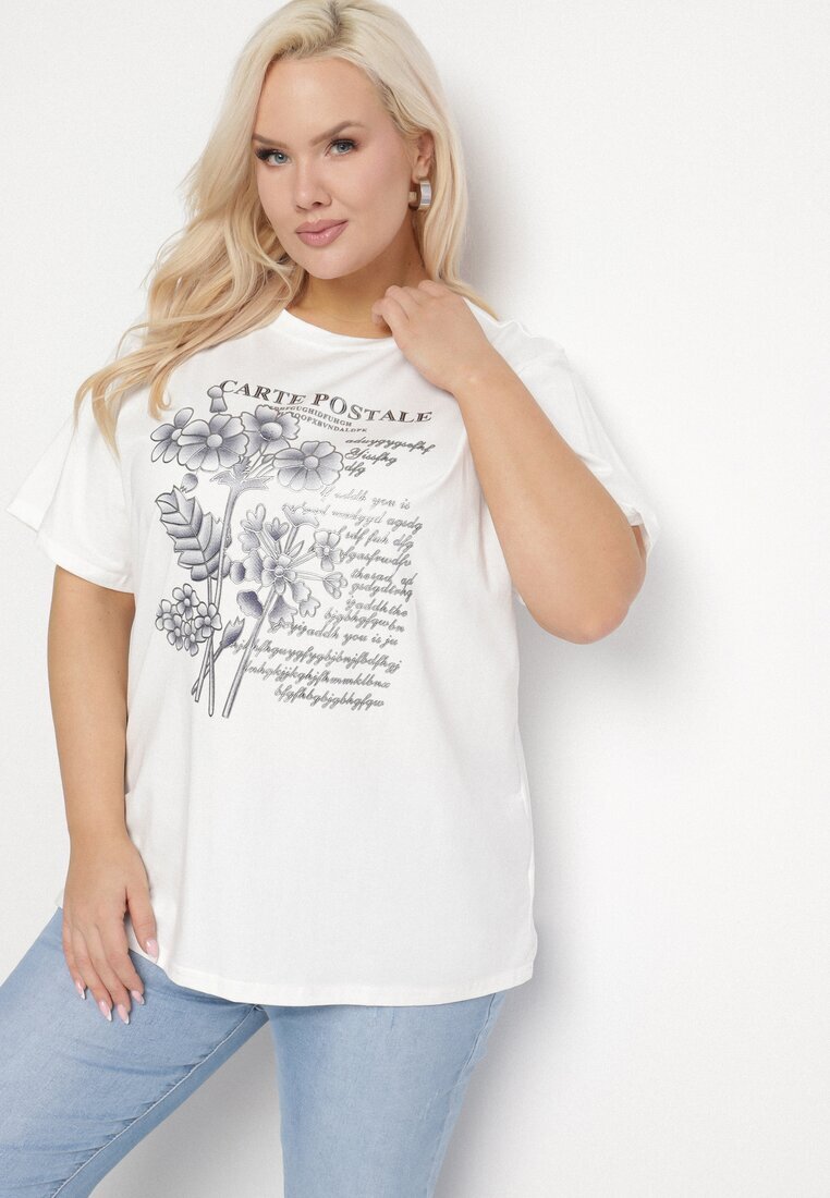emt Tricou Alb din Bumbac cu Imprimeu Metalic Olianea
