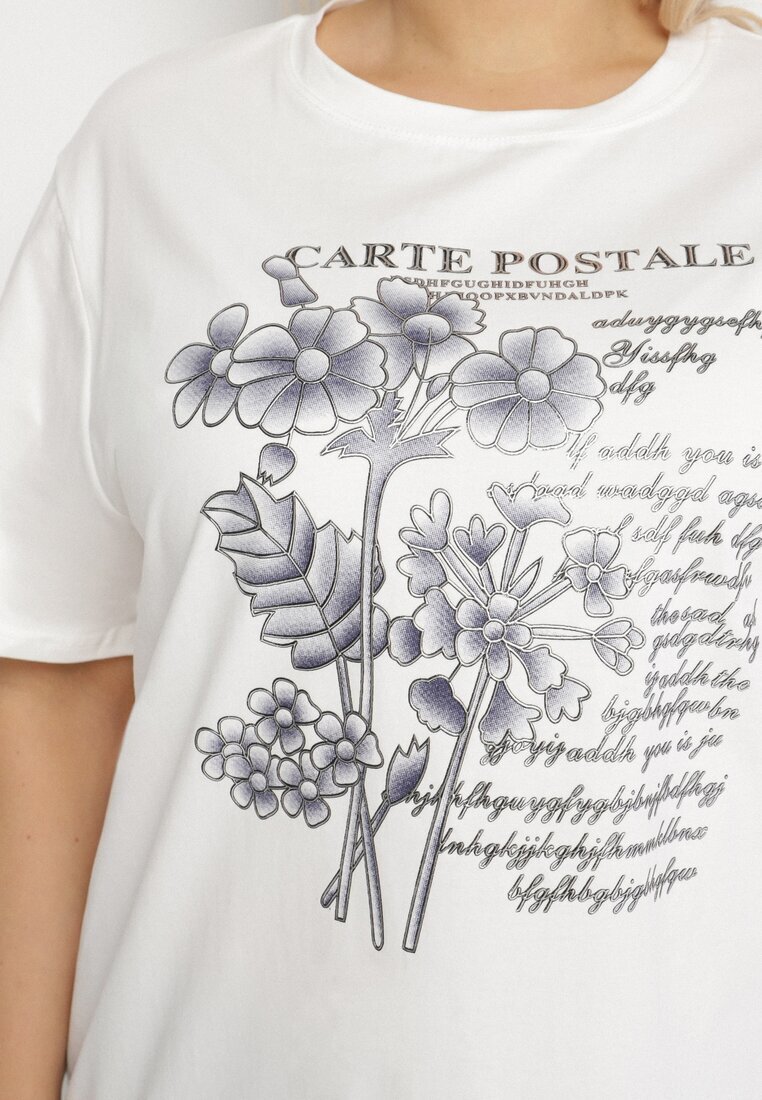 emt Tricou Alb din Bumbac cu Imprimeu Metalic Olianea