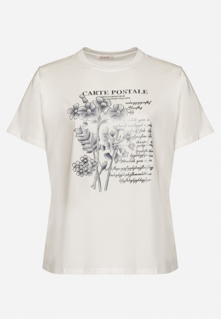 emt Tricou Alb din Bumbac cu Imprimeu Metalic Olianea